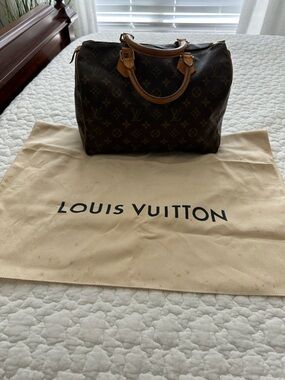 Louis Vuitton Monogram Speedy Satchel - Dark Brown with Tan Trim